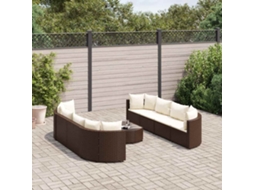 Vidaxl 9 Pcs Conjunto Sofás P/ Jardim C/ Almofadões Vime Pe Castanho