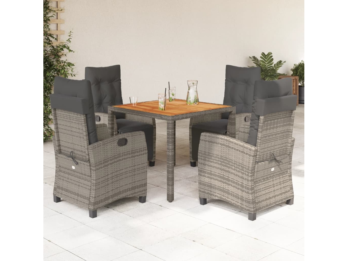 Vidaxl 5 Pcs Conjunto De Jantar P/ Jardim C/ Almofadões Vime Pe Cinza