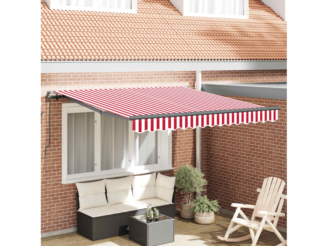 Vidaxl Toldo Retrátil Vermelho E Branco 300 X 250 Cm