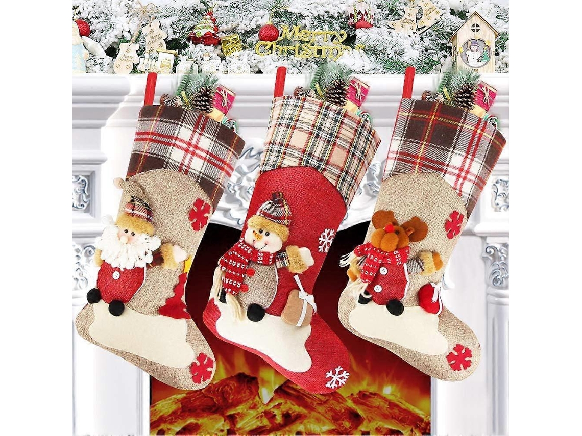 Conjunto De 3 Meias De Natal Grandes De 18 Para Decoração De Árvores, Enfeites De Natal, Doces E Muito Mais! Loja Olysi
