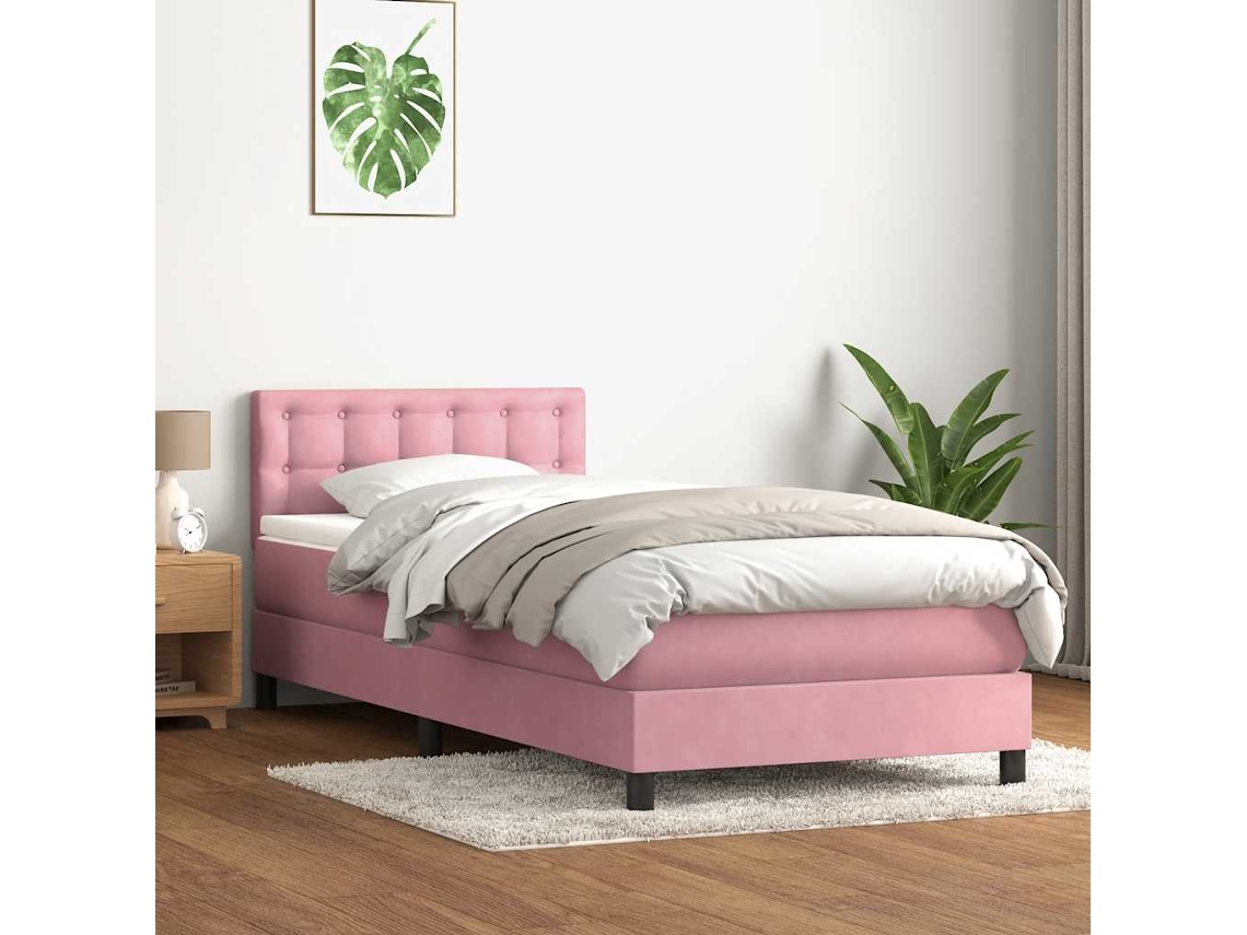 Vidaxl Cama Com Molas/colchão 80x220 Cm Veludo Rosa