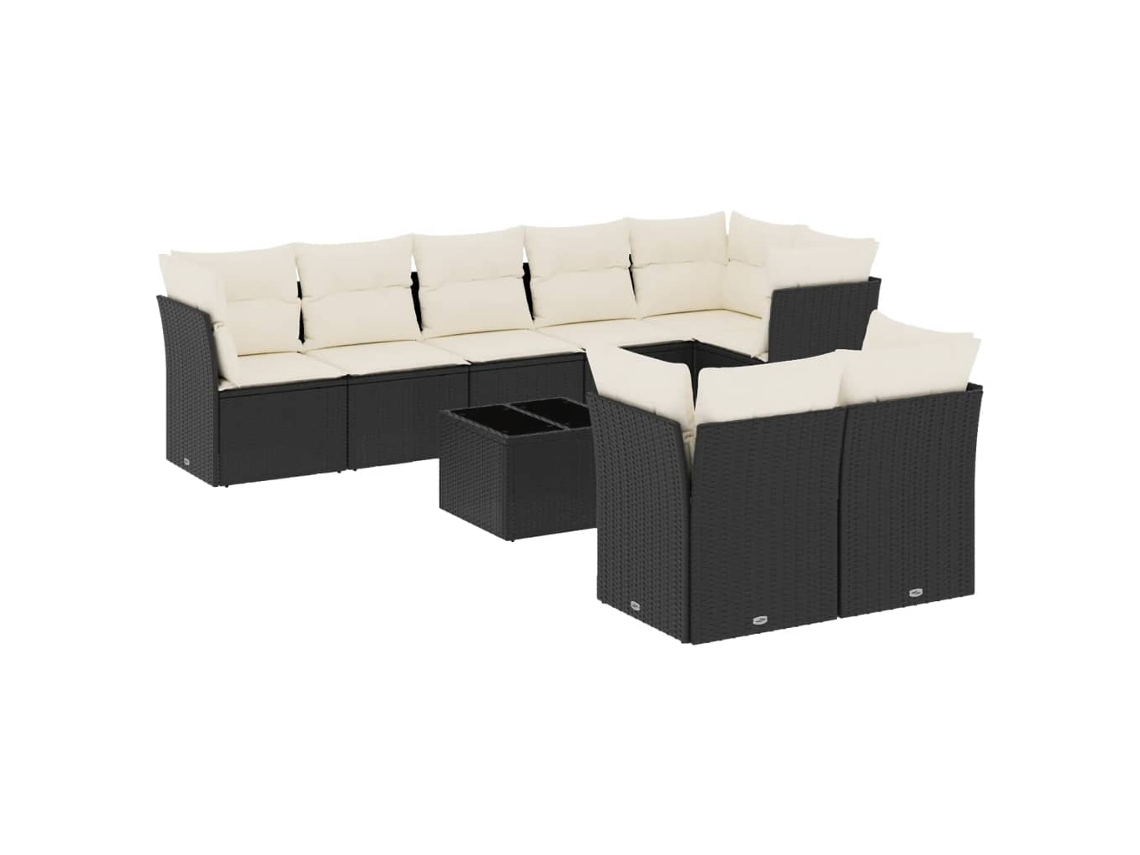 Conjunto de 9 Sofás para Jardim com Almofadões Vime Pe Preto MAISON EXCLUSIVE (9 pcs)