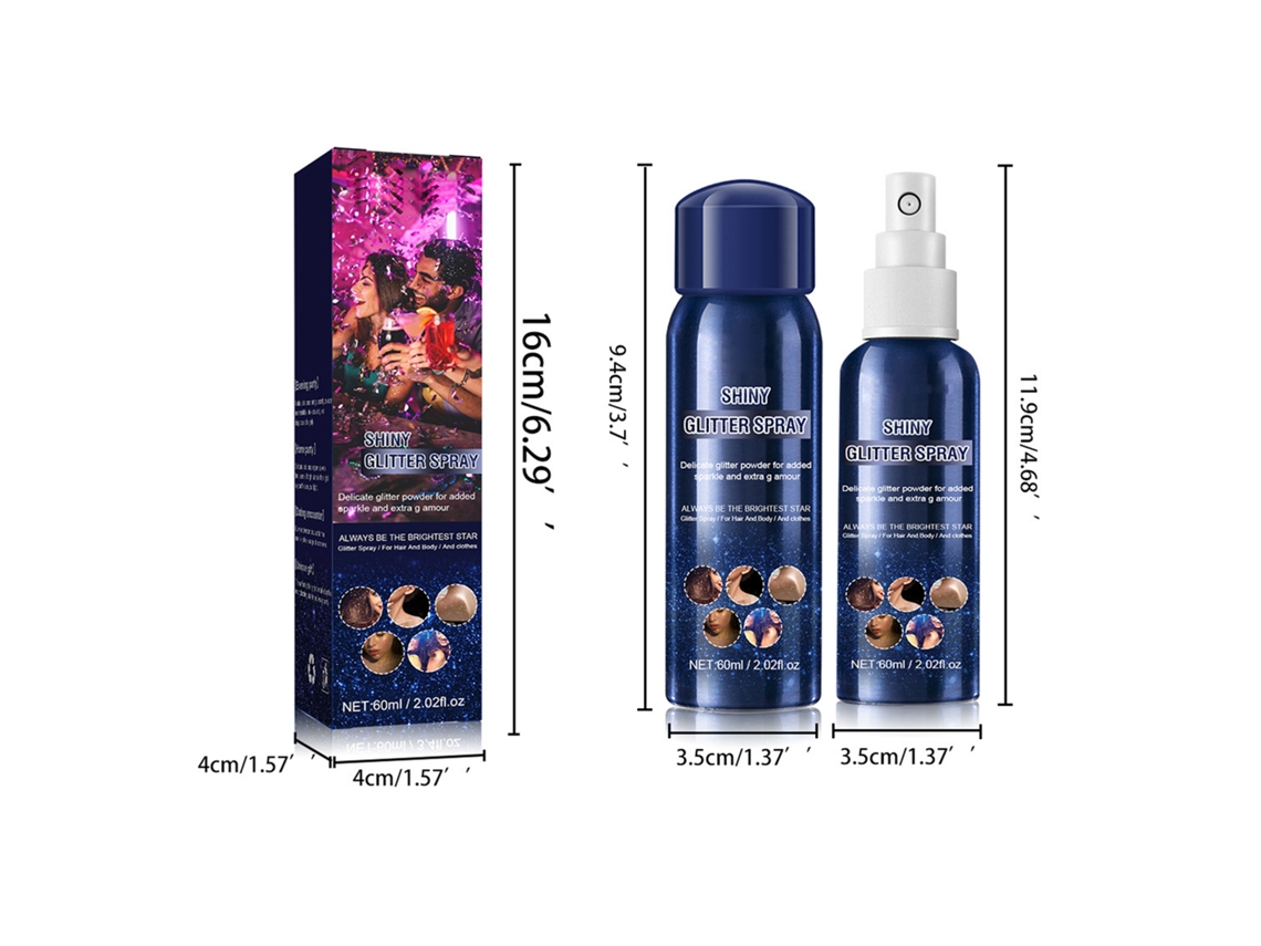 Spray de glitter brilhante de longa duração Eelhoe 60ml para festas