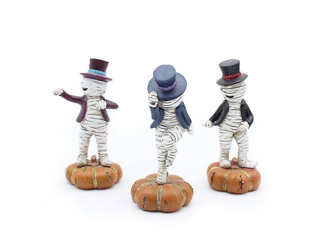 Enfeites de resina para Halloween, decorações adoráveis de múmia, enfeites de abóbora para festa de Halloween, 3 peças misturadas por Slowmoose