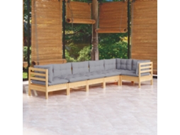 Pcs Conjunto Lounge De Jardim C/ Almofadões Cinza Pinho Dkd Home Decor