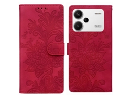 Capa De Celular Em Pu Com Fecho Magnético, Estampa Floral Em Relevo De Renda E Alça De Pulso Para Redmi Note 13 Pro+