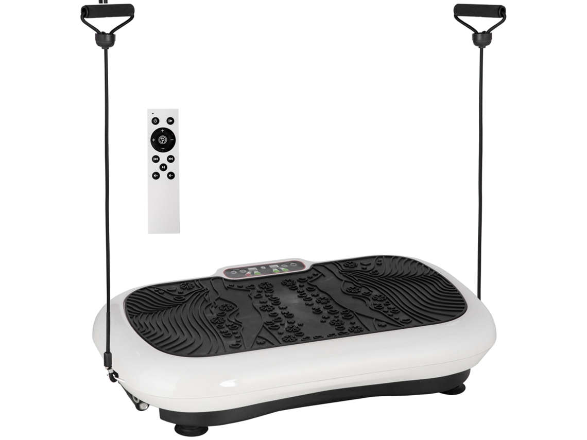 Plataforma Vibratória SINI TECH STORE, 99 velocidades, 2 faixas elásticas, 73x40x13cm, branca e preta