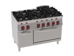 Fogão A Gás 6 Queimadores 1 Forno Estático A Gás Gn 2/1 1200x700x900 Mm 37 Kw 35560317 Eurast
