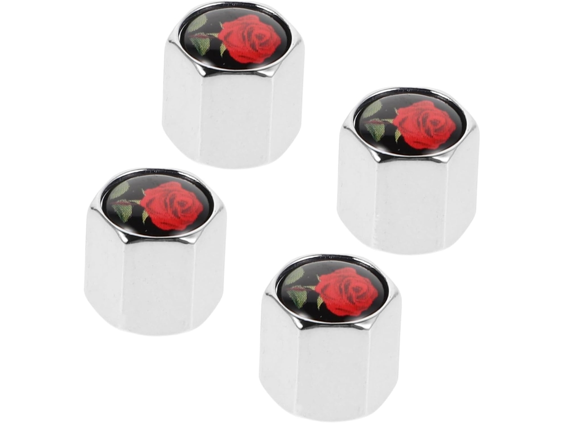 Conjunto de 4 tampas de válvulas de pneus de carro em liga de alumínio com estampa floral.