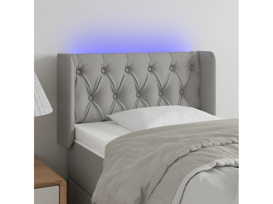 Cabecero con luces LED, tela, 83x16x78/88cm, gris claro