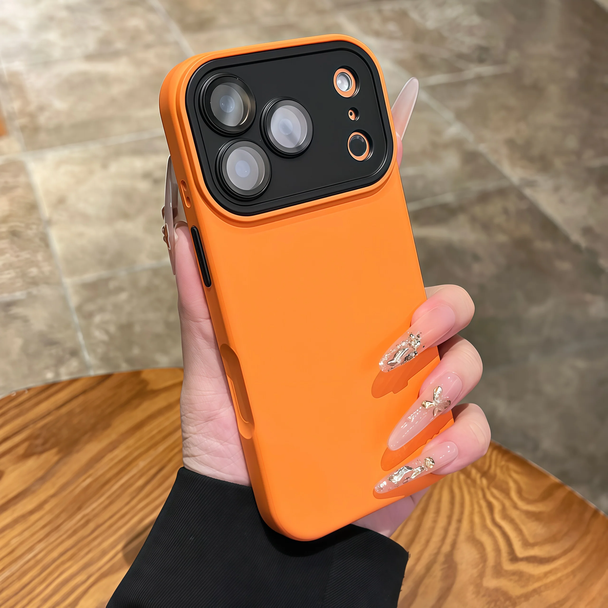 Capa Protetora Para Câmera (iphone 15 Plus Laranja), Capa De Silicone Macia Fosca À Prova De Choque.