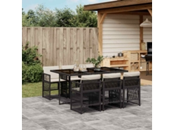 Vidaxl 7 Pcs Conjunto De Jantar P/ Jardim C/ Almofadões Vime Pe Preto