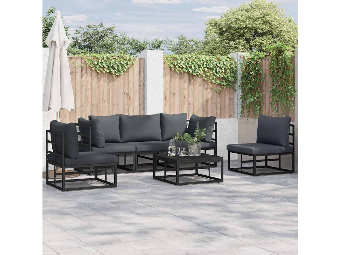 Vidaxl Conjunto De Sofá De Jardim Com Almofada 5 Pcs Preto Alumínio