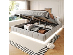 Cama 180x200 Bege Sem Cabeceira Com Led Hidráulica E Armário