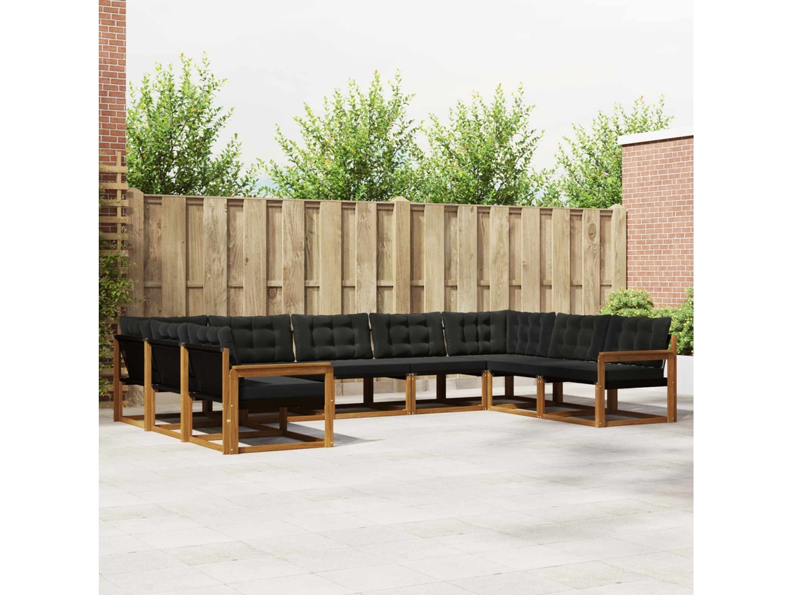 Vidaxl Conjunto De Sofás Para Exterior 9 Pcs Natural E Preto