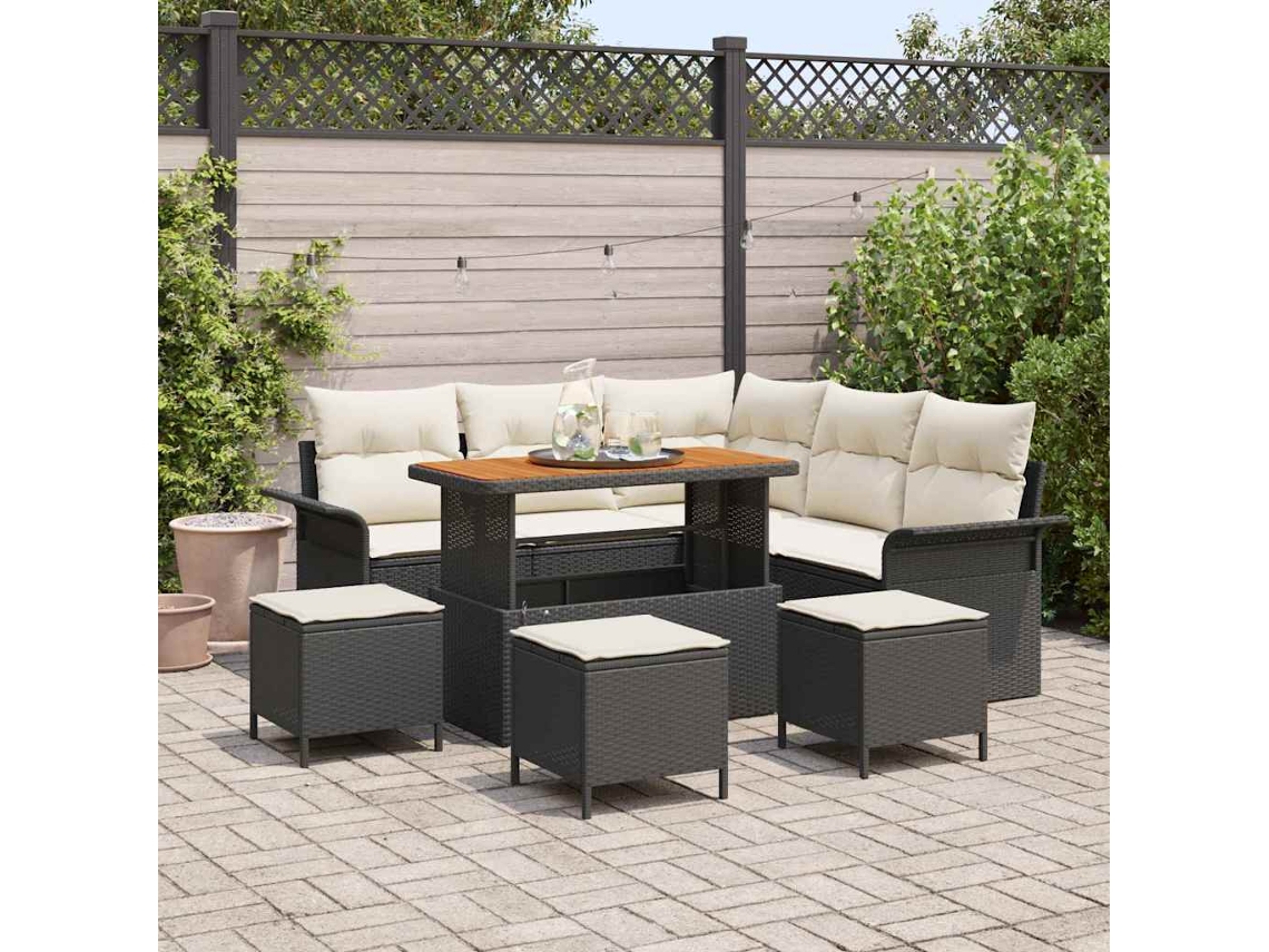 Vidaxl Conjunto De Sofá De Jardim Com Almofada 9 Pcs Preto E Creme