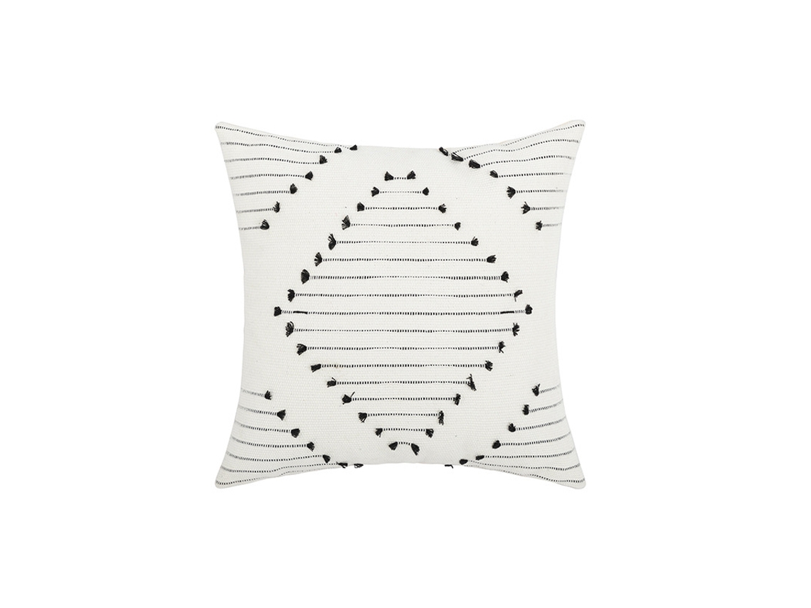 Capa De Almofada Boêmia Com Franjas - Branco/cinza, 40 Cm, C