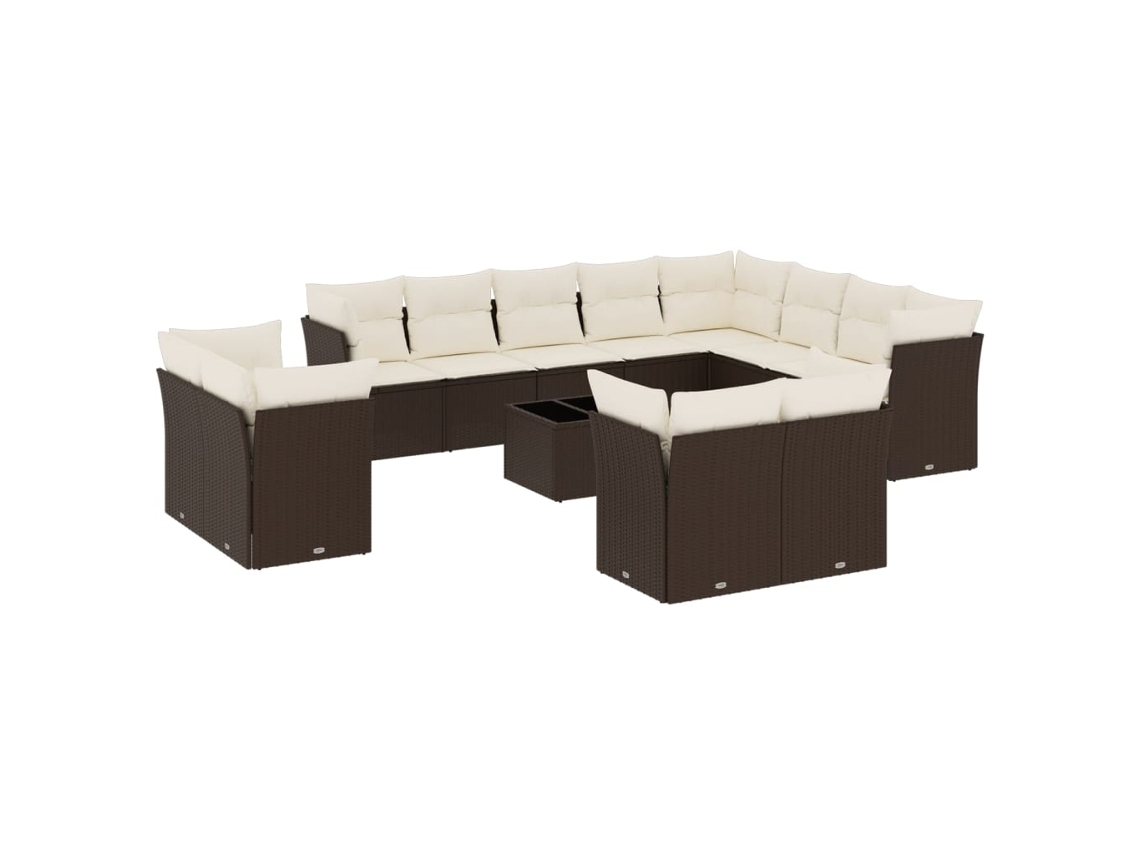 Conjunto de 13 sofás de jardim com almofadões Vime Pe Castanho MAISON EXCLUSIVE (90x200 cm)