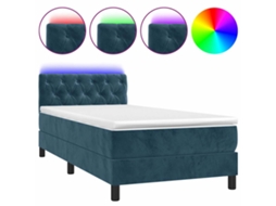 Cama Box Spring com Colchão LED Veludo Azul Escuro MAISON EXCLUSIVE (80x200 cm)