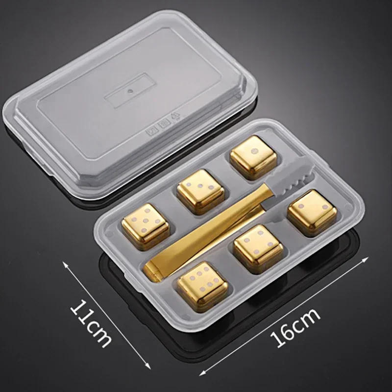 Cubos de Gelo Reutilizáveis de Aço Inoxidável, Congelamento Rápido, Metal de Qualidade Alimentar MDUG (ouro, 6pcs, com Grampos)