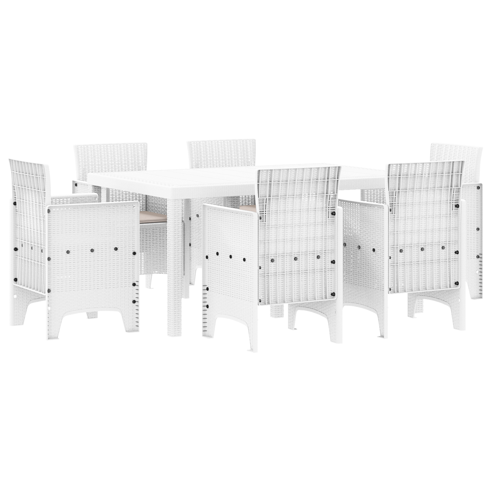 Conjunto 7 Conjunto De Jantar Para Jardim Vidaxl Branco Polipropileno (150 X 100 X 73 Cm)