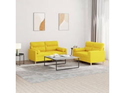 Vidaxl 2 Pcs Conjunto De Sofás Com Almofadas Tecido Amarelo-claro