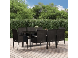 Vidaxl 9 Pcs Conjunto De Jantar P/ Jardim C/ Almofadões Vime Pe Preto