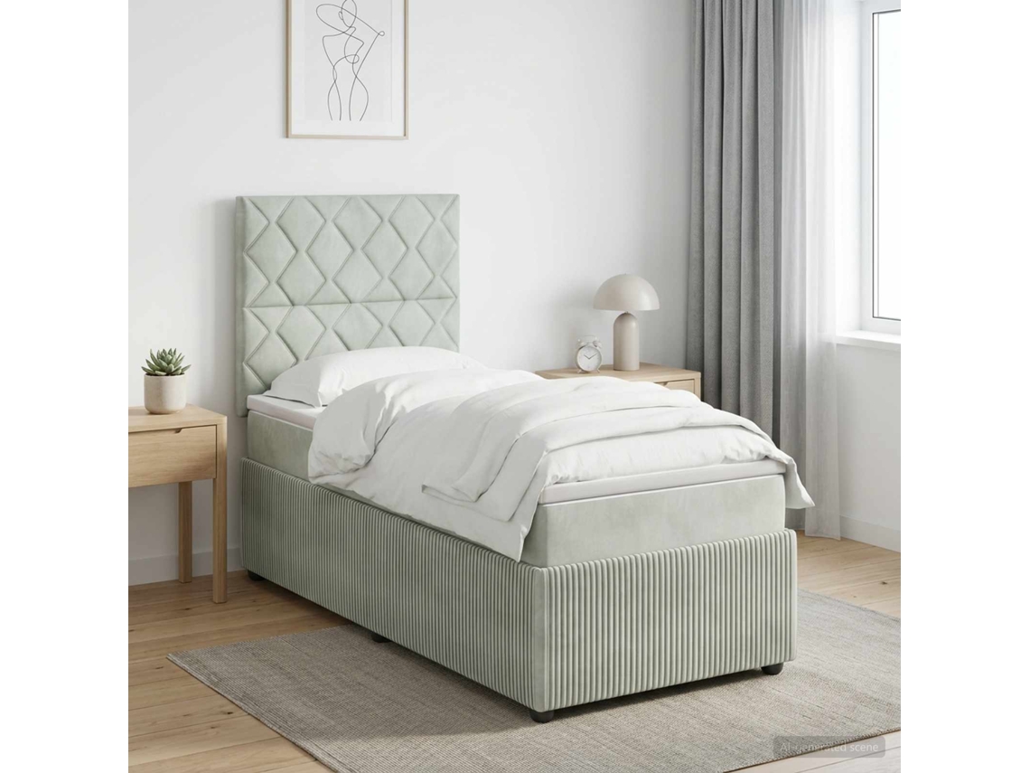 Vidaxl Cama Box Spring Com Colchão Cinzento-claro 80 X 200 Cm Veludo