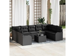 Vidaxl Conjunto De Sofá De Jardim 10 Unid. Preto Vime Pe