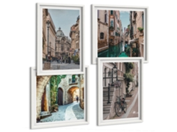Um Conjunto De Imagens Decorativas Em Uma Moldura Ruas Venezianas Com Água Moldura Branca Fotos Para O Escritório Espelharte (conjunto De 4 Imagens)