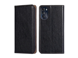 Capa De Couro Magnético Para Motorola Moto G 2022 Com Acabamento Em Óleo Brilhante E Cor Sólida.