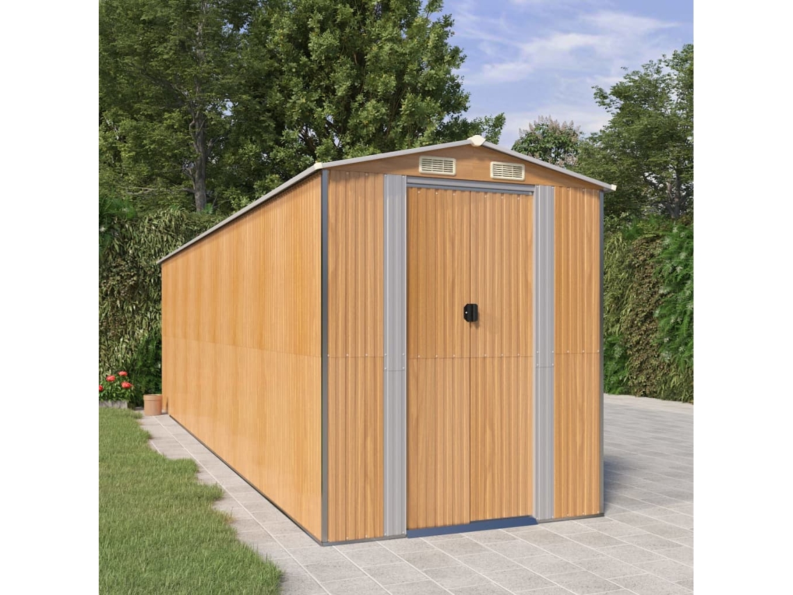 Vidaxl Abrigo De Jardim 192x689x223 Cm Aço Galvanizado Castanho