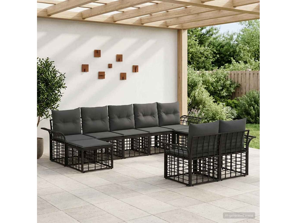 Vidaxl Conjunto De Sofás Para Exterior 9 Unid. Preto E Cinza Escuro