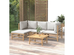 Pcs Conj. Lounge De Jardim Bambu C/ Almofadões Cinzento Claro Dkd Home Decor