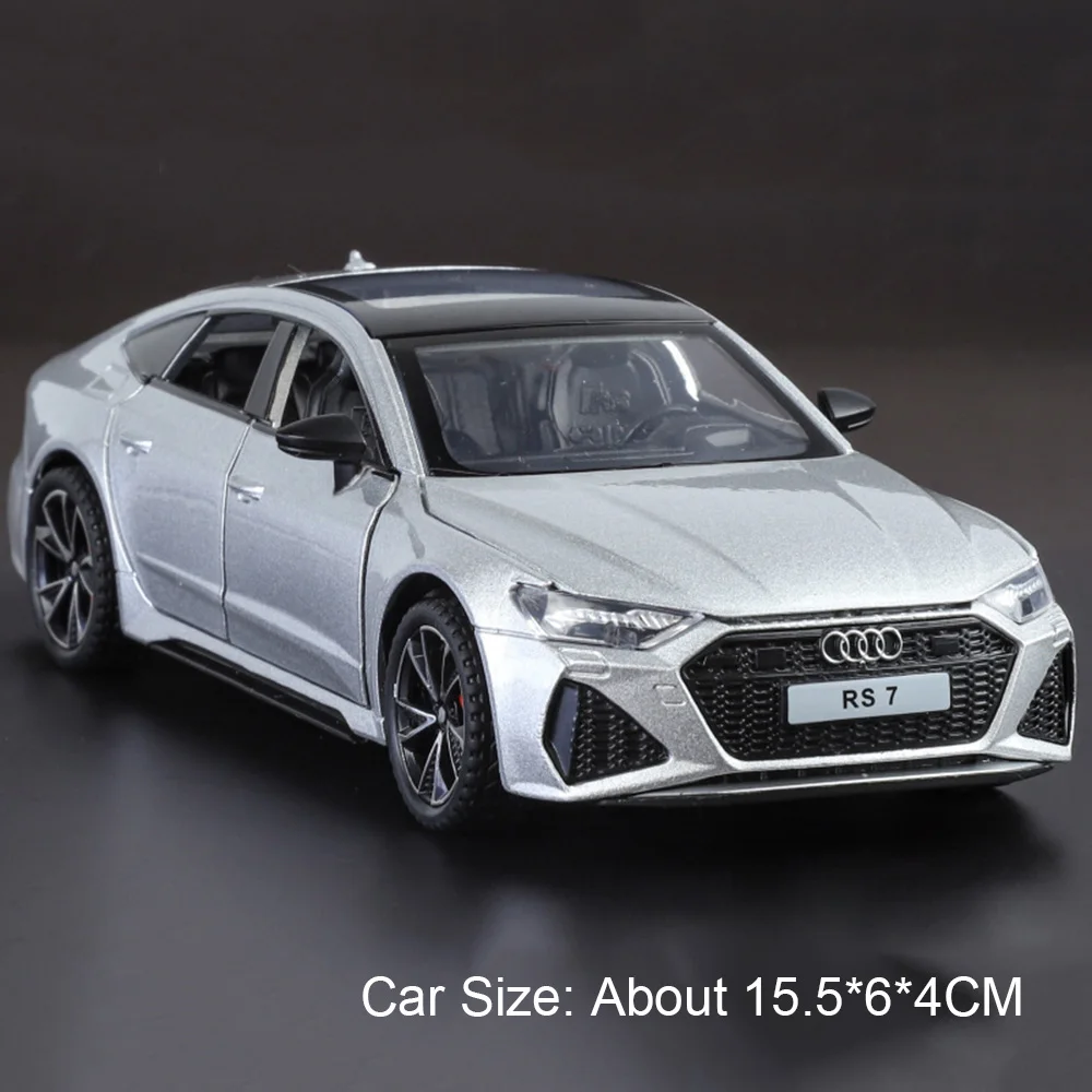 (rs7 Prata) Escala 1:32 - Modelo De Carro Esportivo Em Miniatura, Interior Simulado, Portas Que Abrem, Com Música E Luzes.
