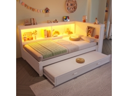 Daybett 90x200 Cm, Sofá-cama Com Cama Retrátil, Led, Tomada, 1 Usb E 1 Tipo C, Sem Colchão, Branco.