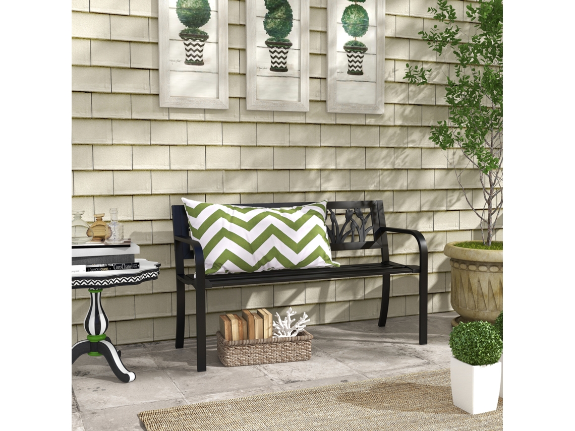 Banco Jardim Aço Braço Decorados 2 Lugares Encosto Apoios Preto 125x50x75 Cm