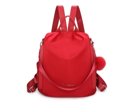 Mochila de Mulher OLIVIA WONG Antirroubo Impermeável Convertível Pompom Alça Decorativa Vermelho