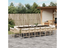 Vidaxl 17 Pcs Conjunto De Jantar P/ Jardim C/ Almofadões Vime Pe Bege