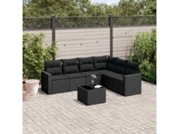 Jogo de Sofá 7 Peças P/ Jardim C/ Almofadões Vime Pe Preto Dkd Home Decor