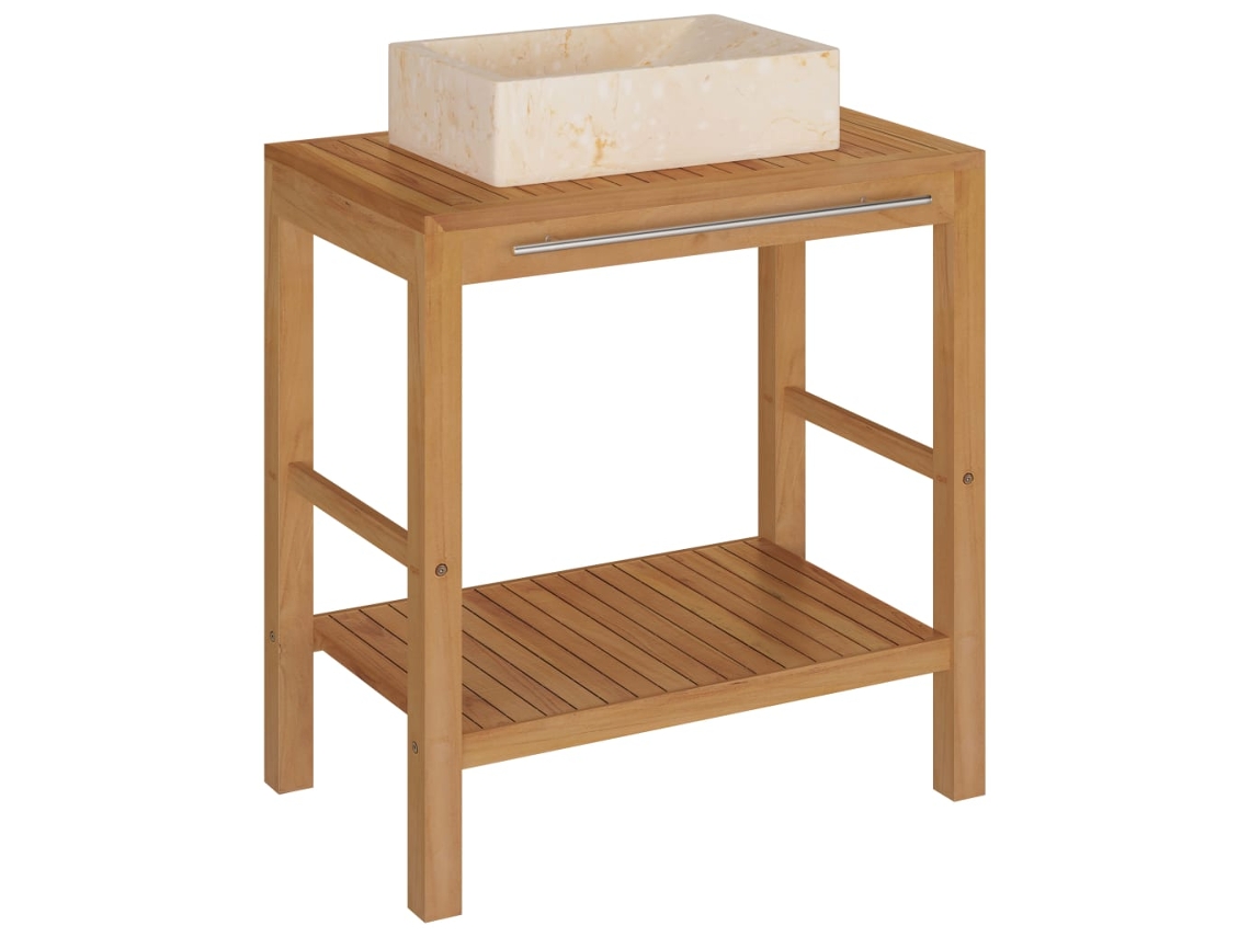 Maison Exclusive - Armário Casa De Banho Teca Maciça + Lavatório Mármore Cor Creme