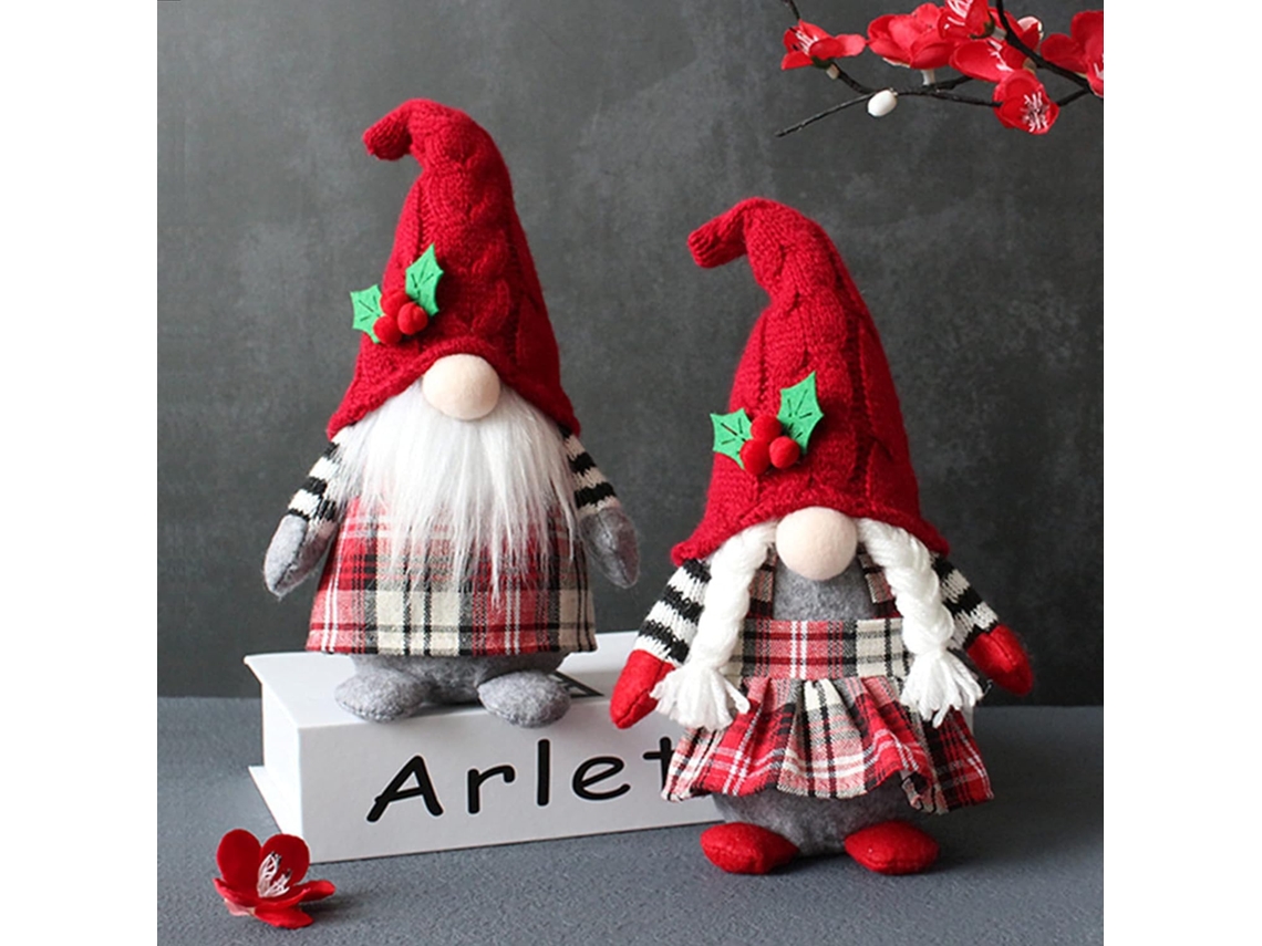 Natal Gnomos pelúcia, chapéu Natal xadrez vermelho decoração