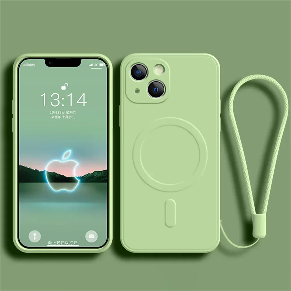 Capa De Silicone Líquido Para Iphone 15 Pro Max (verde), Compatível Com Carregamento Sem Fio Magnético.