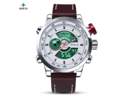 Relógio de Pulso Masculino Quartz com Display Digital e Analógico de Couro Branco 30m