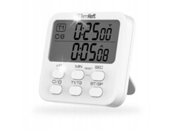 Temporizador eletrônico de cozinha com suporte magnético, branco, 6,5 x 2 cm, tempo máximo de 99 minutos e 59 segundos.