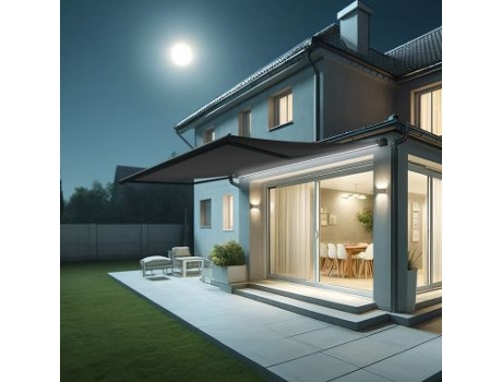 Toldo Coffre Hevoa Cinza Antracite 5,00x3,50 Motorizado com socorro telecomando e LED - Tela Cinza Escura
