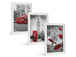 Conjunto De Pinturas Detalhes Em Vermelho, Londres Espelharte (3 Peças 40x60 Cm)