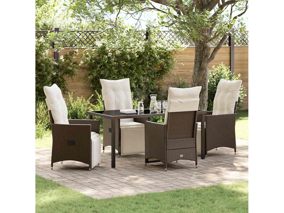 Vidaxl Conjunto de Jantar para Jardim 5 Pcs Castanho Vime Pe