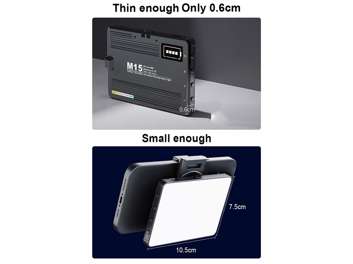 Lanterna Led De Bolsillo M15 5w 3000k-9900k Regulável Com 72 Leds, Bateria De 1500mah Para Fotografia E Streaming