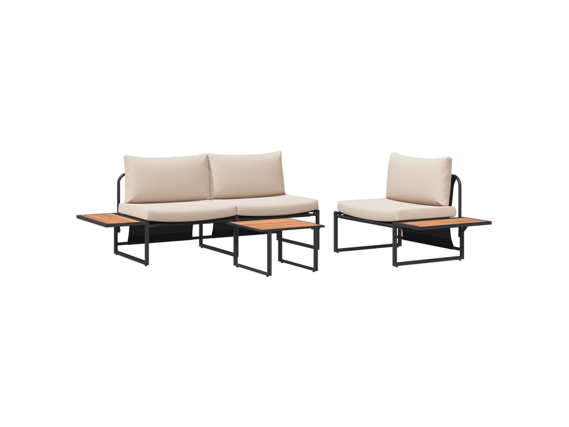 Conjunto 3 Conjunto De Jantar Para Jardim Vidaxl Preto Aço (55 X 55 X 70 Cm)